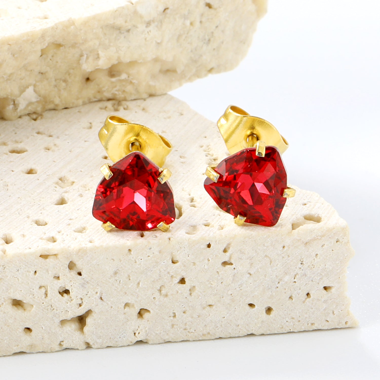 3 pairs of white/mineral black/red/light pink/champagne color 7mm equilateral triangle diamond earrings set Gold color asonjewelry