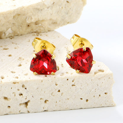 3 pairs of white/mineral black/red/light pink/champagne color 7mm equilateral triangle diamond earrings set Gold color asonjewelry