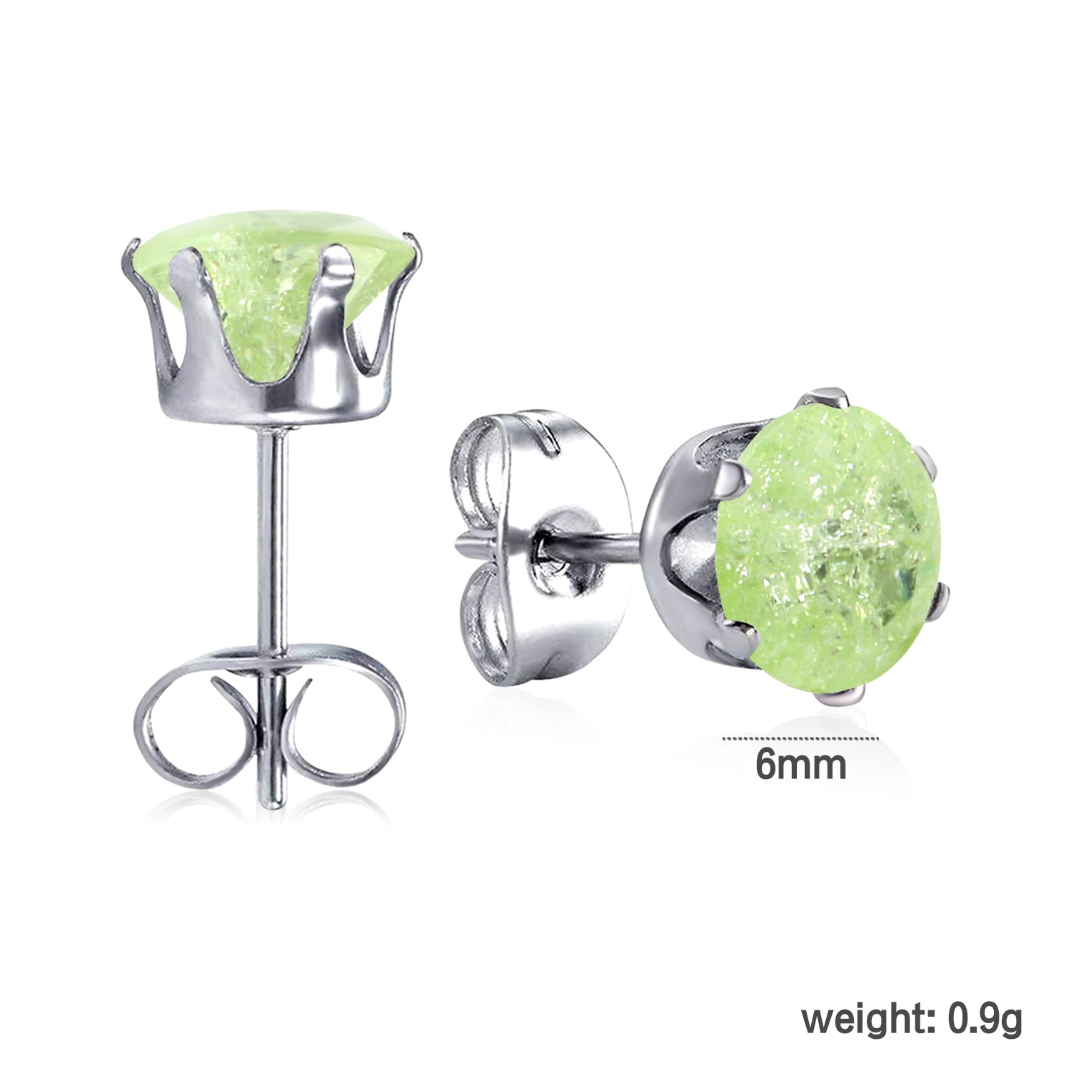 Qty 10pcs 6mm Six Catch Round Mixed Color Diamonds Steel Stud Earrings asonjewelry