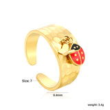 9.4mm high butterfly / freshwater pearl + seven-spotted ladybug open ring in gold #7
