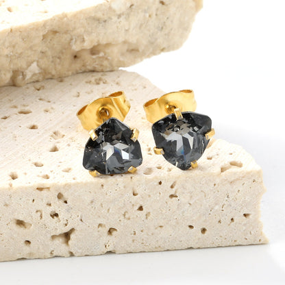 3 pairs of white/mineral black/red/light pink/champagne color 7mm equilateral triangle diamond earrings set Gold color asonjewelry