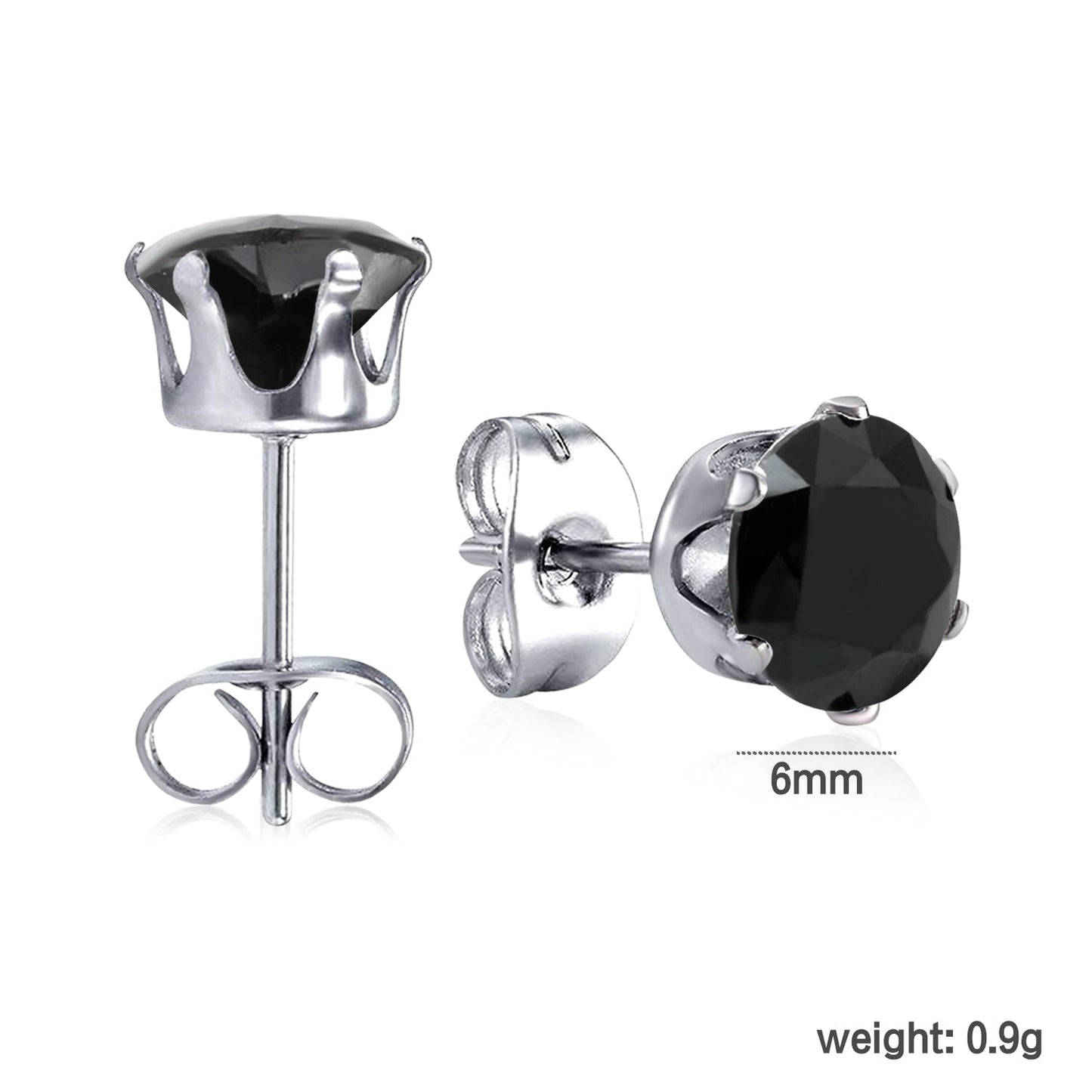 Qty 10pcs 6mm Six Catch Round Mixed Color Diamonds Steel Stud Earrings asonjewelry