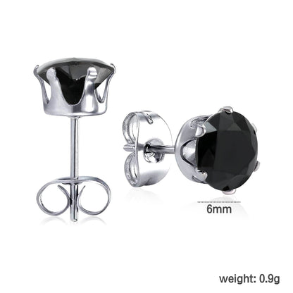 Qty 10pcs 6mm Six Catch Round Mixed Color Diamonds Steel Stud Earrings asonjewelry