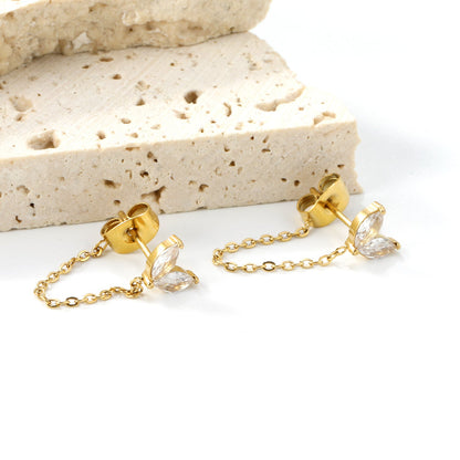 6.6*5.8mm small grass buds with white zirconium + 03 cross chain 30mm accessories earrings Gold color asonjewelry