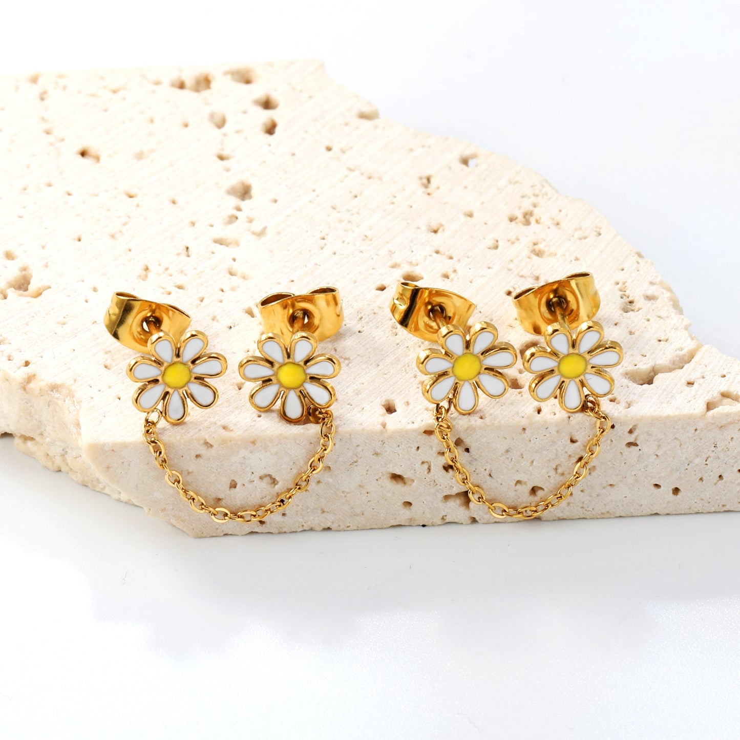 ¡°8mm six petal flower white/blue oil drops +03 cross chain 30mm accessories earrings gold color¡± asonjewelry