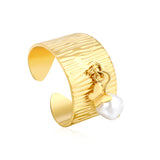 11.75mm high, special-shaped imitation pearl + heart/ butterfly / shell open ring, gold #7