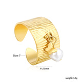 11.75mm high, special-shaped imitation pearl + heart/ butterfly / shell open ring, gold #7
