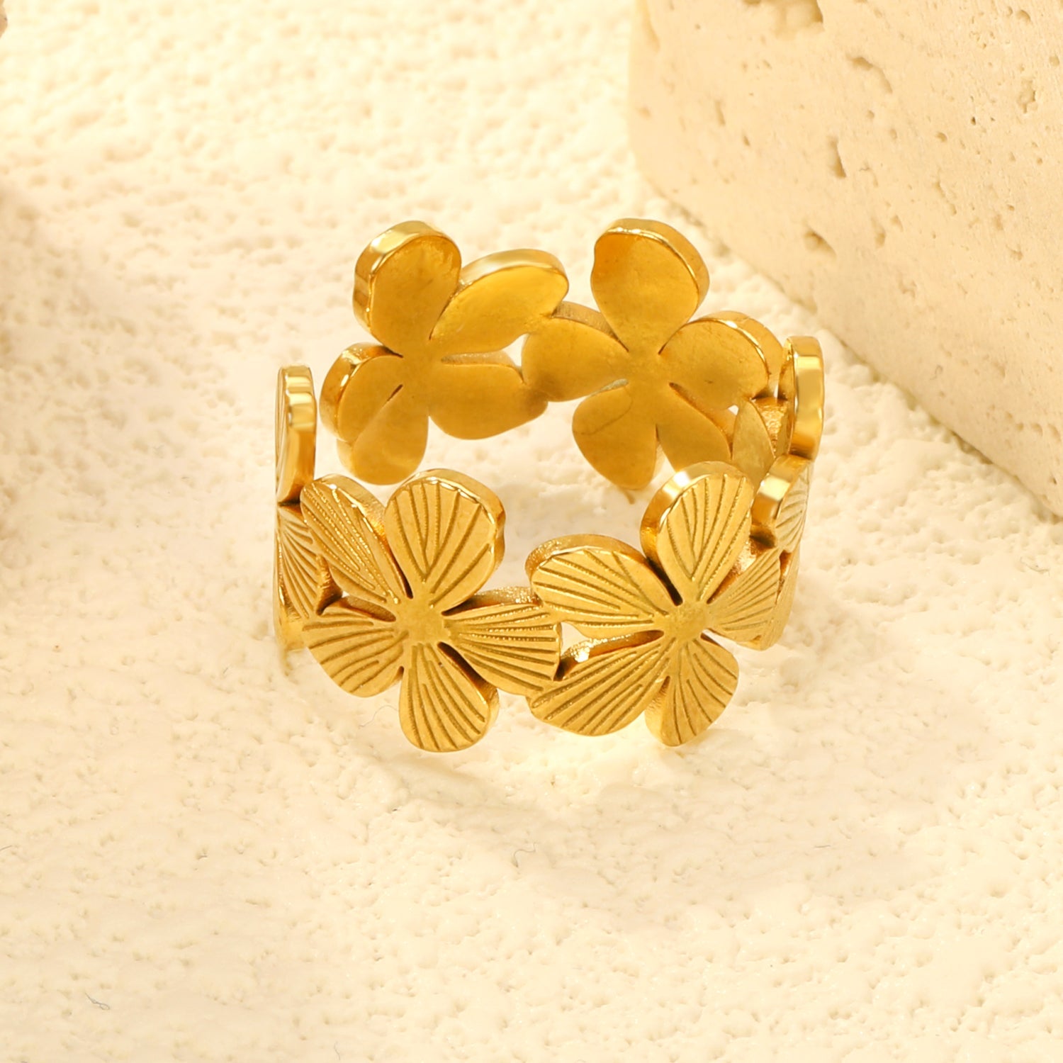18K Gold - Plated Four - leaf Flower Cluster Ring asonjewelry