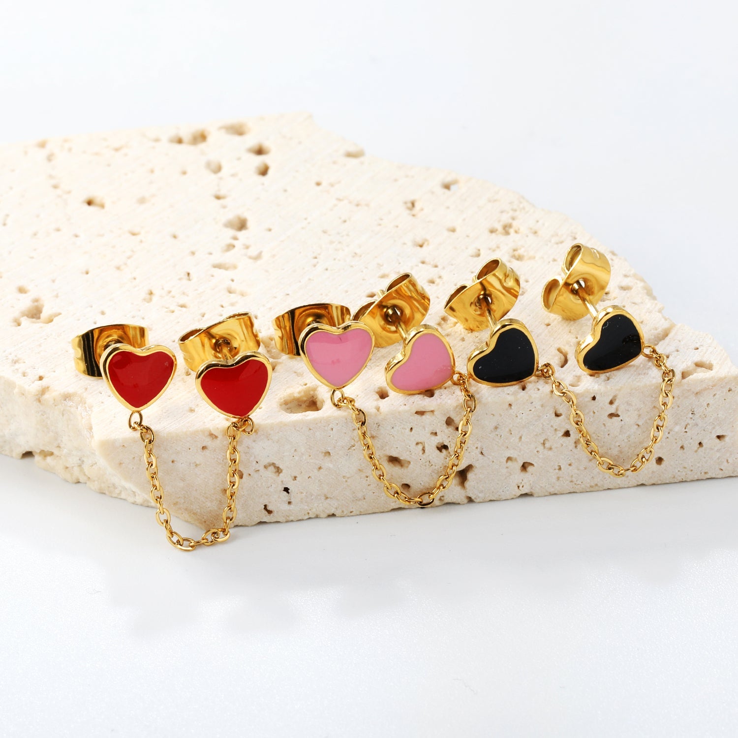 6.3*5.5mm heart shaped black/red/pink oil drops+03 cross chain 30mm accessories earrings gold color asonjewelry