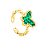 10.7mm high butterfly-shaped agate/crimson acrylic/white shell/black acrylic/pink shell open ring in gold #7