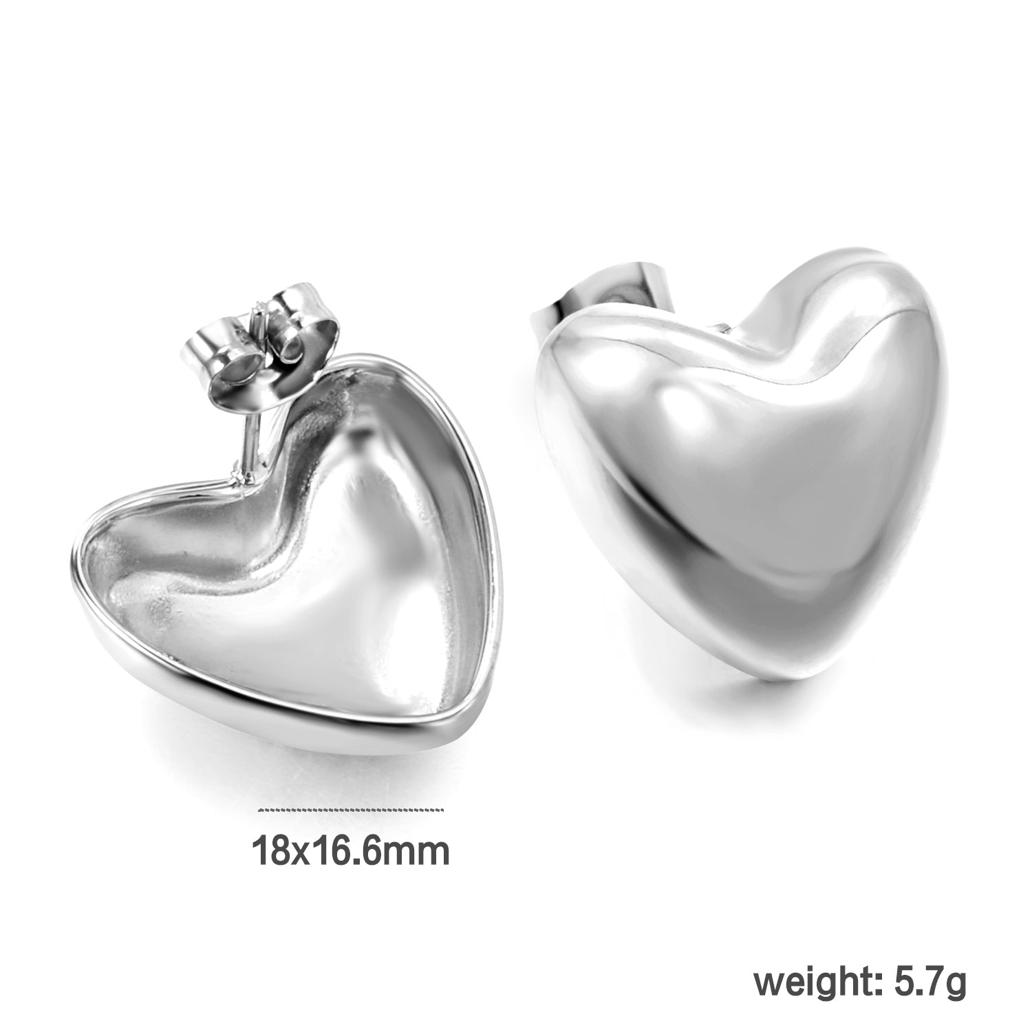 Heart-shaped gold-colored stud earrings 18*16.6mm asonjewelry