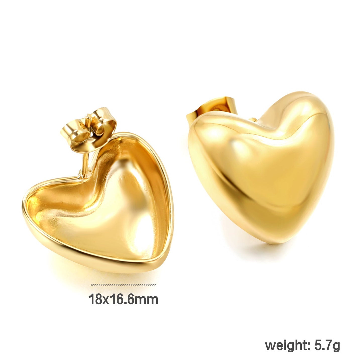 Heart-shaped gold-colored stud earrings 18*16.6mm asonjewelry