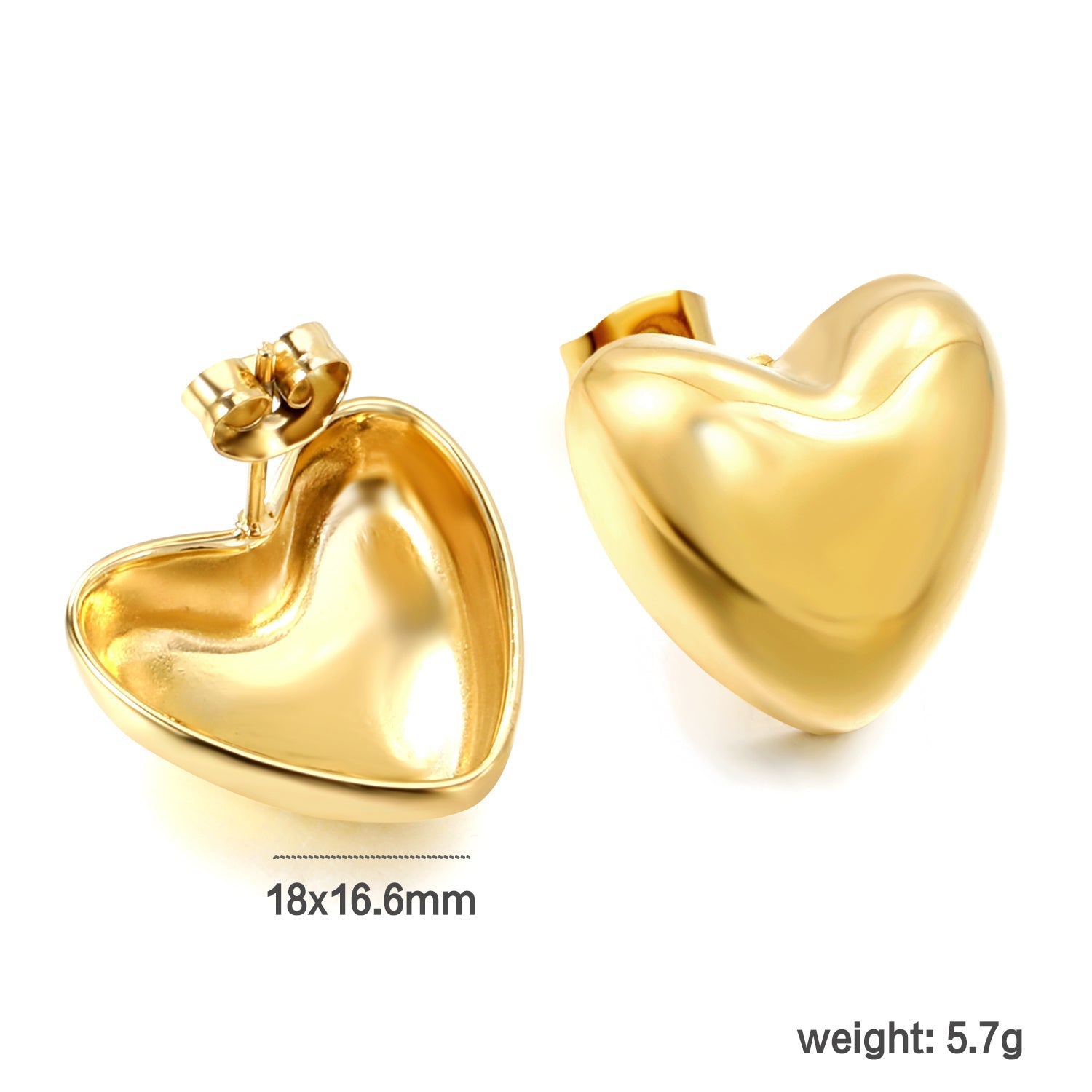 Heart-shaped gold-colored stud earrings 18*16.6mm asonjewelry