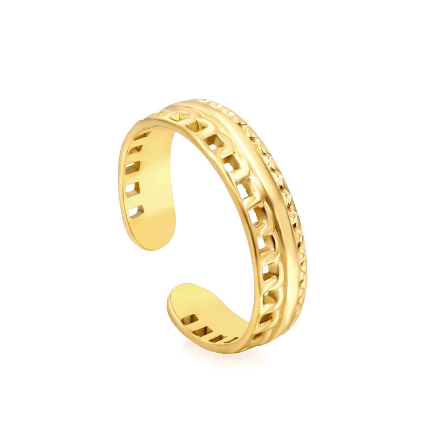 18K Gold - Plated Striped & Hollowed - out Wide Ring asonjewelry