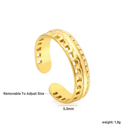 18K Gold - Plated Striped & Hollowed - out Wide Ring asonjewelry