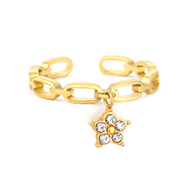 3.1mm high star/eye/heart-shaped/CNC white zircon cross pendant with white diamonds, open ring, gold #7