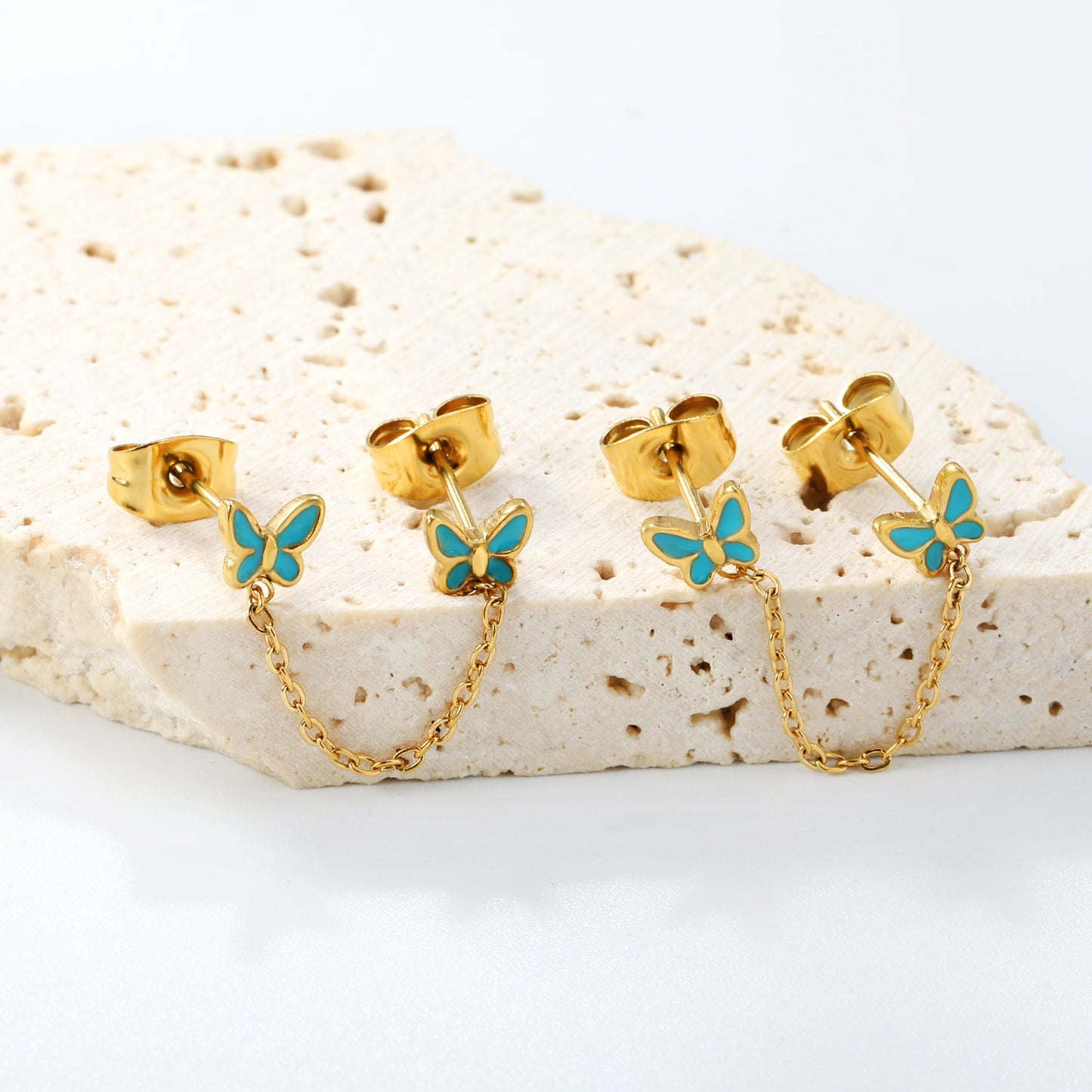 5.4*4.6mm Butterfly with Light Blue Drip Oil+03 Cross Chain 30mm Accessories Earrings Gold color asonjewelry