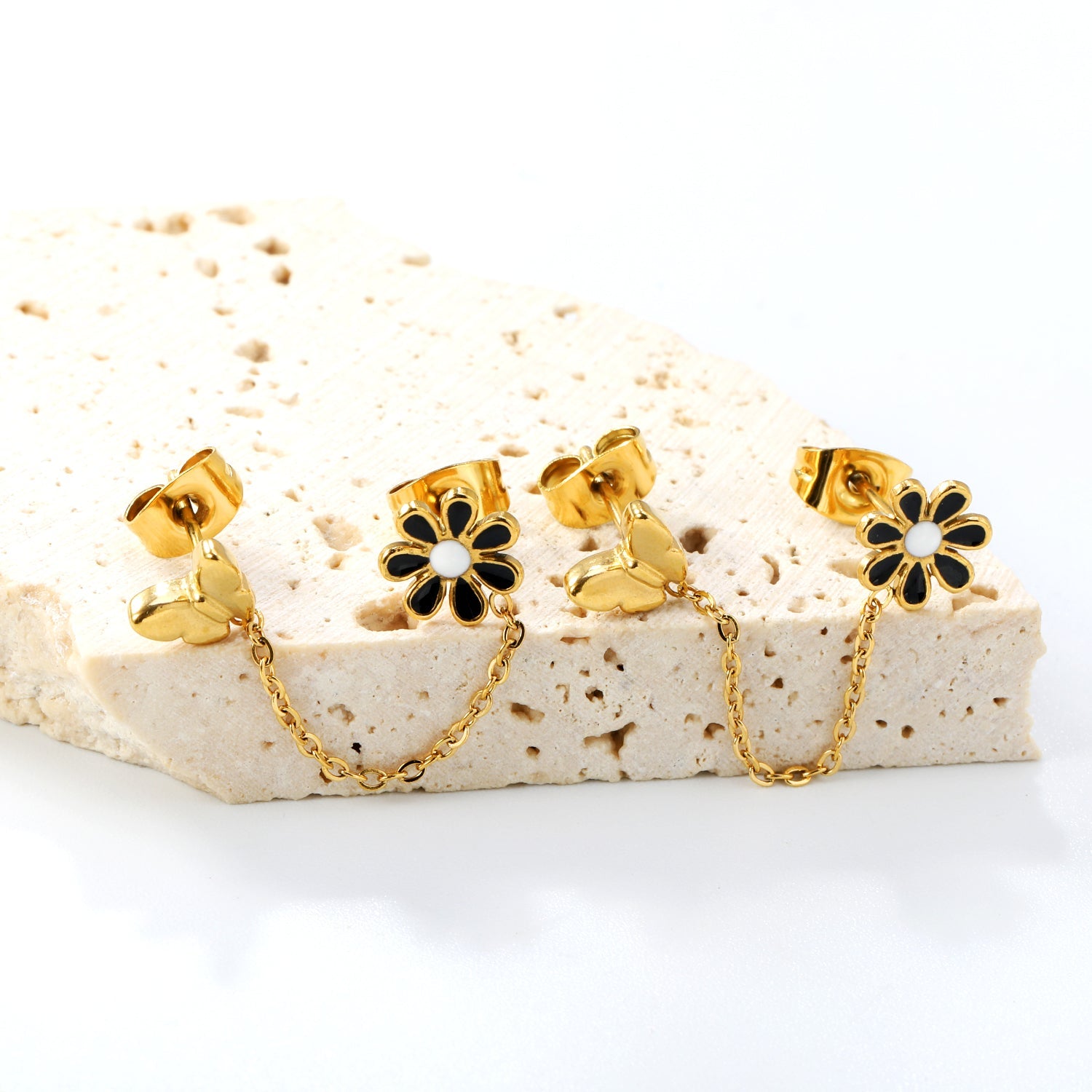 8mm black flower + 6.7*5.6mm butterfly + 03 cross chain 30mm accessories earrings gold color asonjewelry