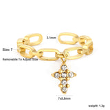 3.1mm high star/eye/heart-shaped/CNC white zircon cross pendant with white diamonds, open ring, gold #7