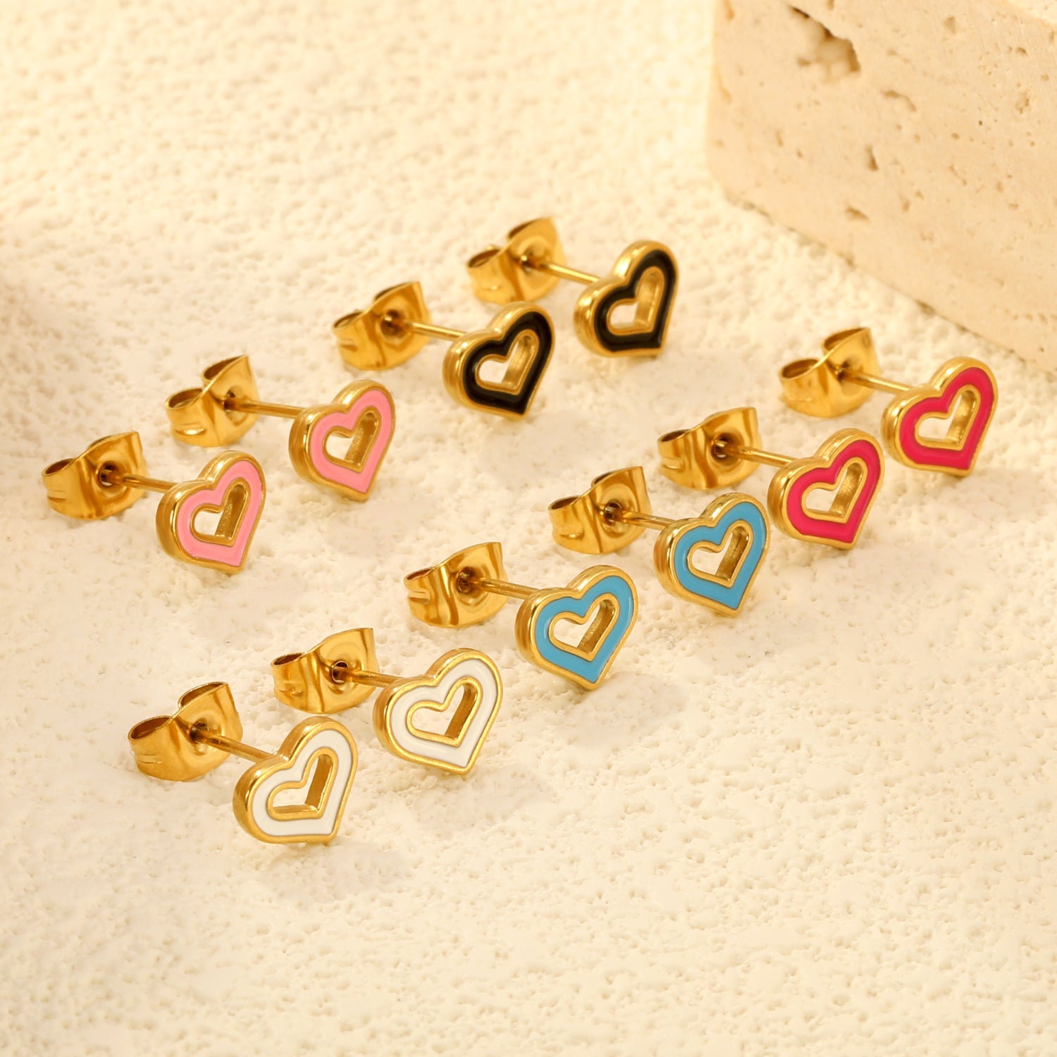 10 pairs mixed 5 colors 8.1*6.6mm heart shaped oil drip set earrings gold color asonjewelry