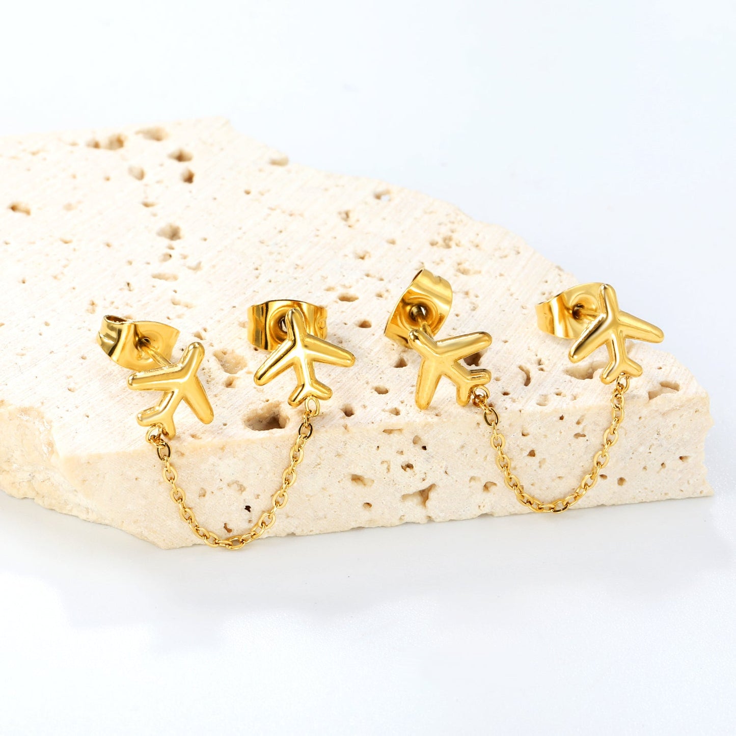 8.2*8mm Airplane+03 Cross Chain 30mm Accessories Earrings Golden asonjewelry