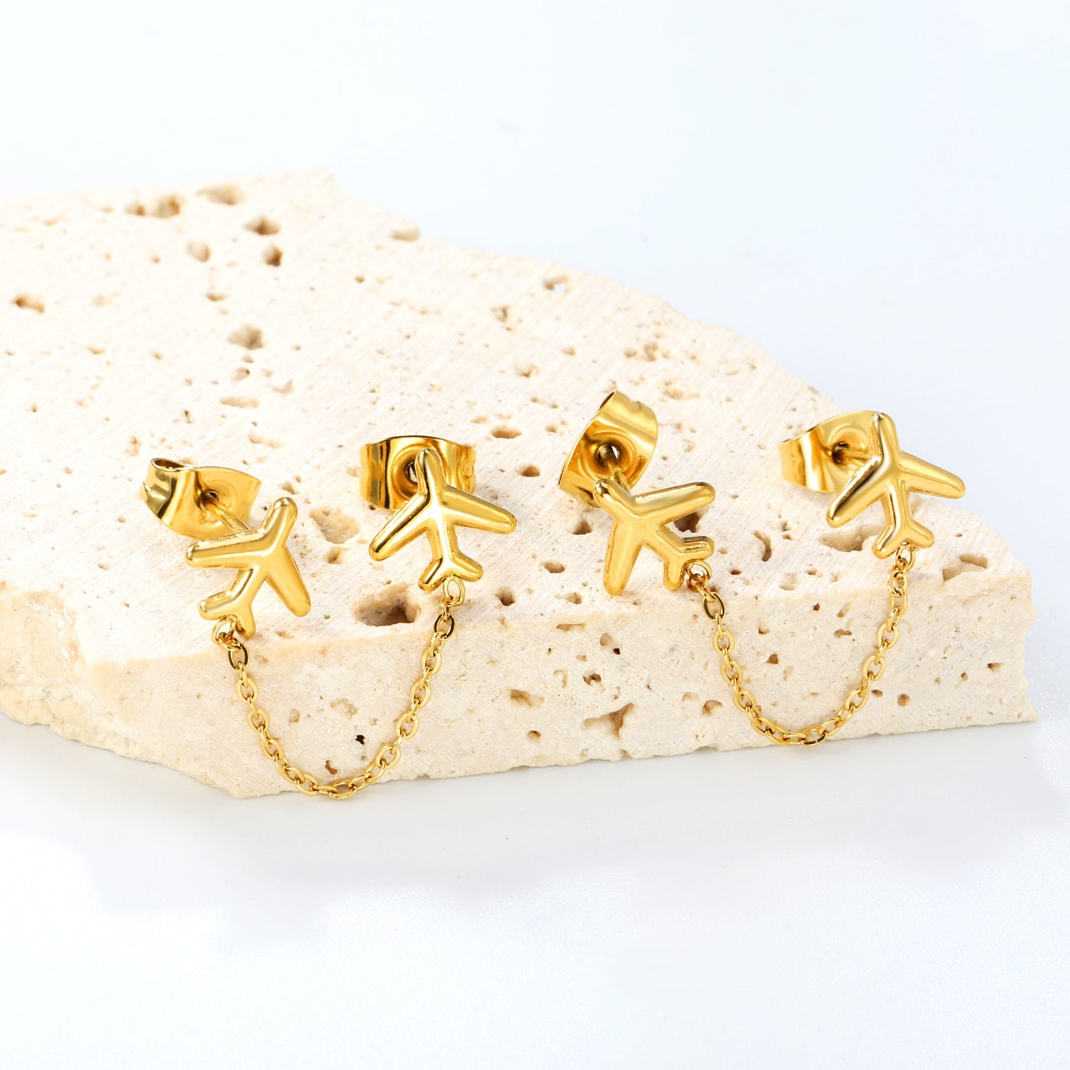 8.2*8mm Airplane+03 Cross Chain 30mm Accessories Earrings Golden asonjewelry