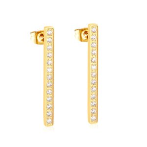2.66*29.72mm Straight-Bar Cnc Diamond Stud Earrings, Gold