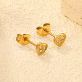 5.8 x 5.3 mm heart-shaped stud earrings with white rhinestones, steel/gold color