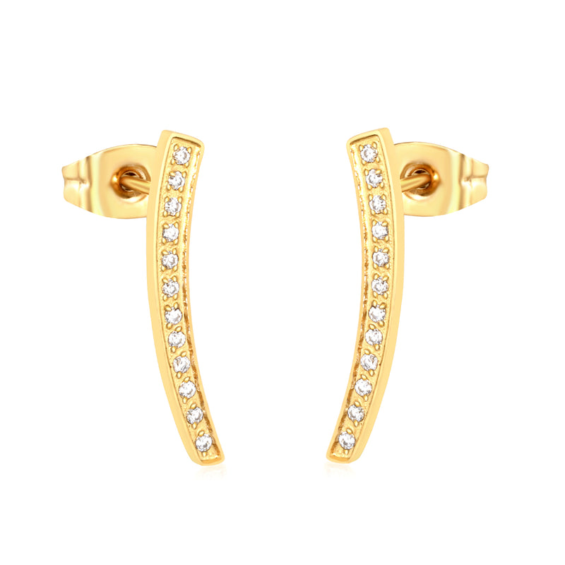 3.5*19.8mm Willow Leaf Eyebrow CNC Diamond Stud Earrings, Gold