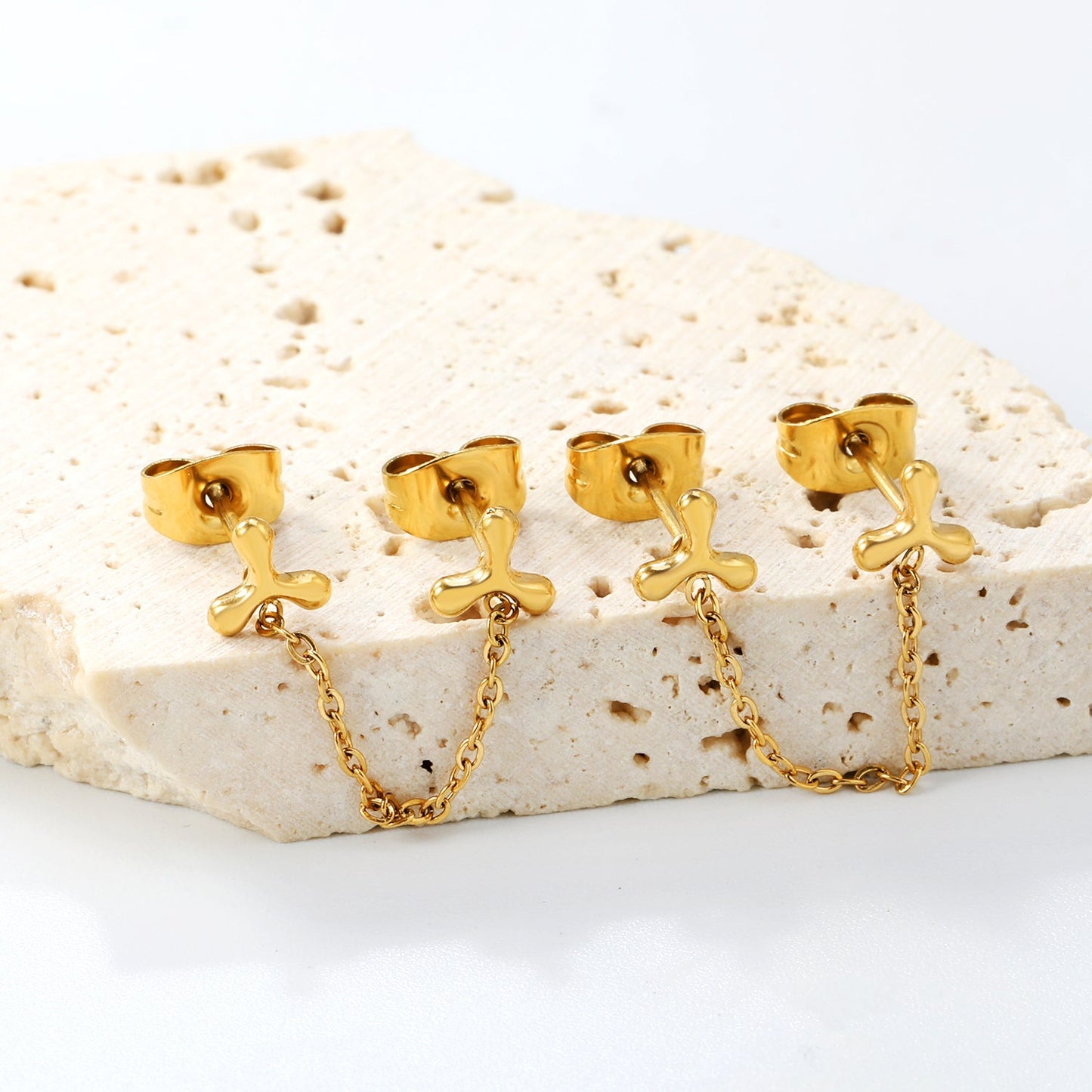 5.8mm Triangle Boomerang+03 Cross Chain 30mm Accessories Earrings Golden asonjewelry