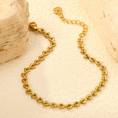 4*3.3mm Small Heart Chain 18+3cm+6mm Round Tail Plaque Bracelet Steel/Golden asonjewelry
