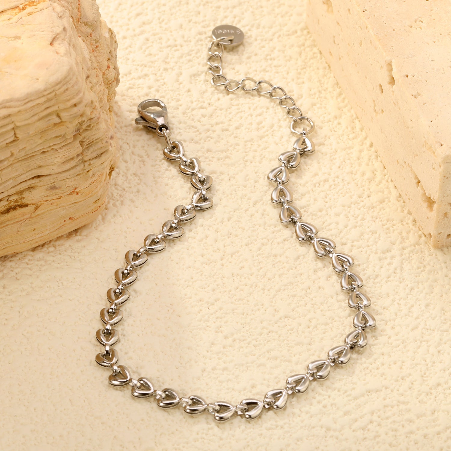 4*3.3mm Small Heart Chain 18+3cm+6mm Round Tail Plaque Bracelet Steel/Golden asonjewelry