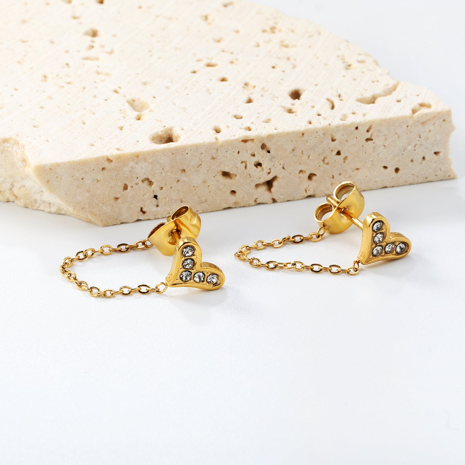 8.2*6mm heart shape with white zirconium+03 cross chain 30mm accessories Earrings gold color asonjewelry