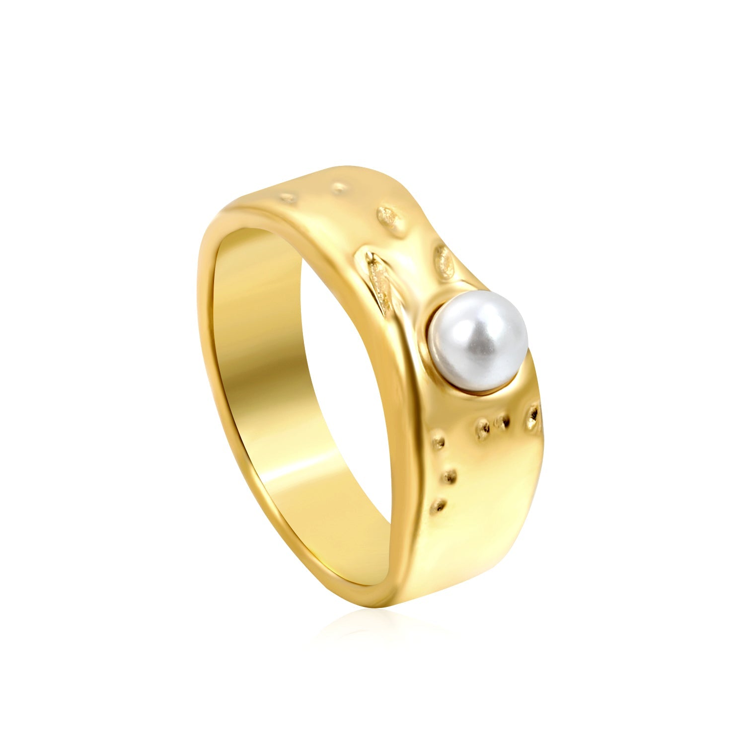 Gold-colored ring with a pearl surface asonjewelry