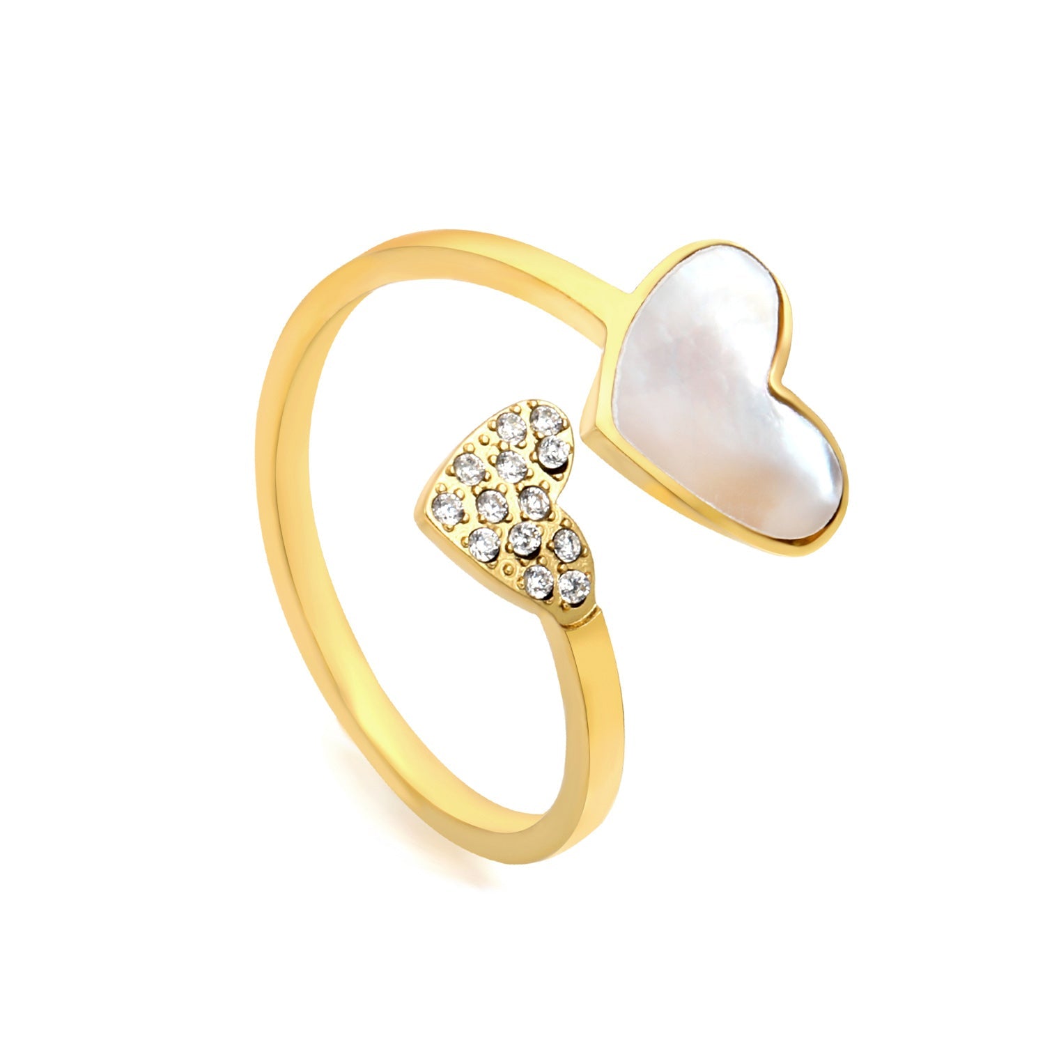 Two Hearts Small Diamonds & Inlaid Shell Ring asonjewelry
