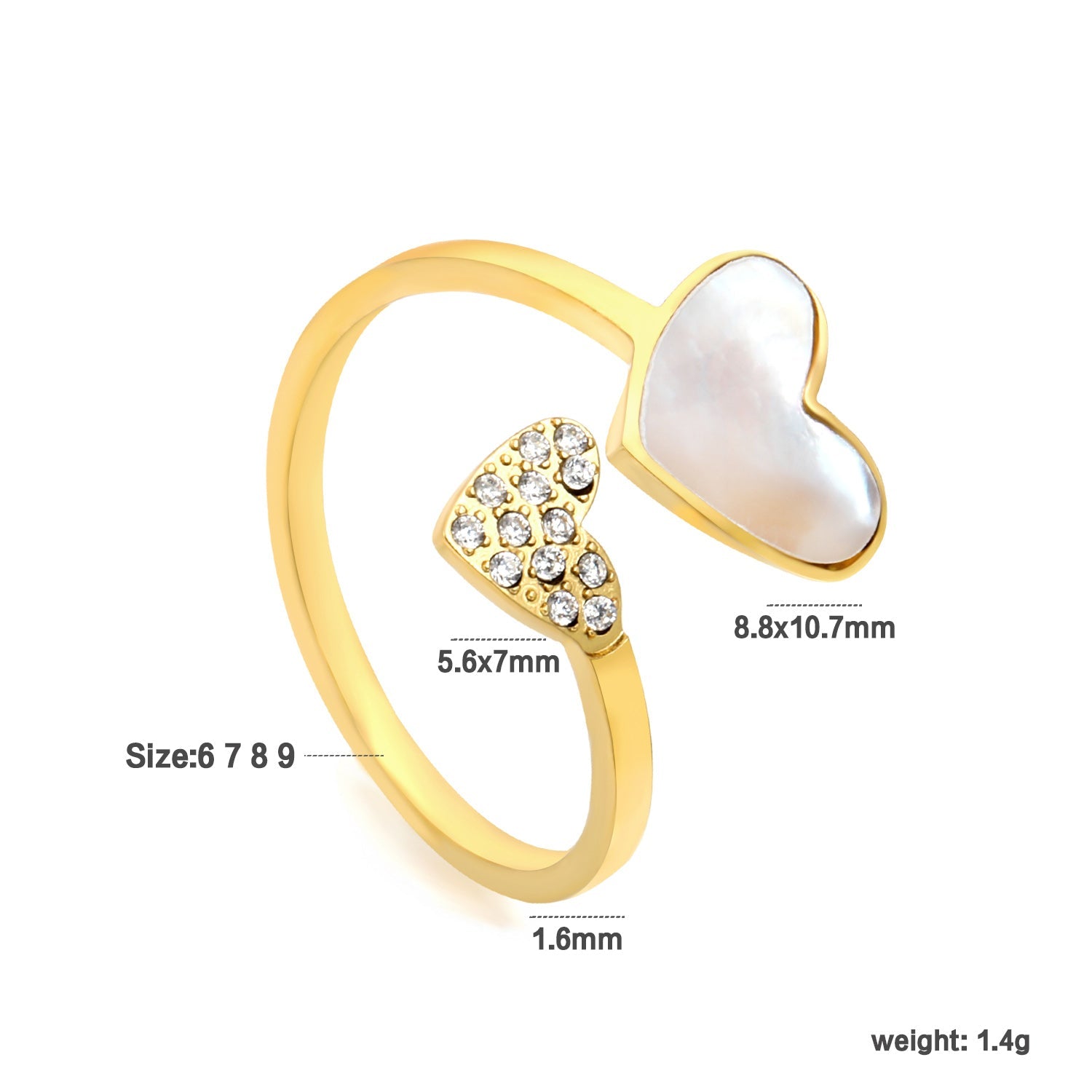 Two Hearts Small Diamonds & Inlaid Shell Ring asonjewelry