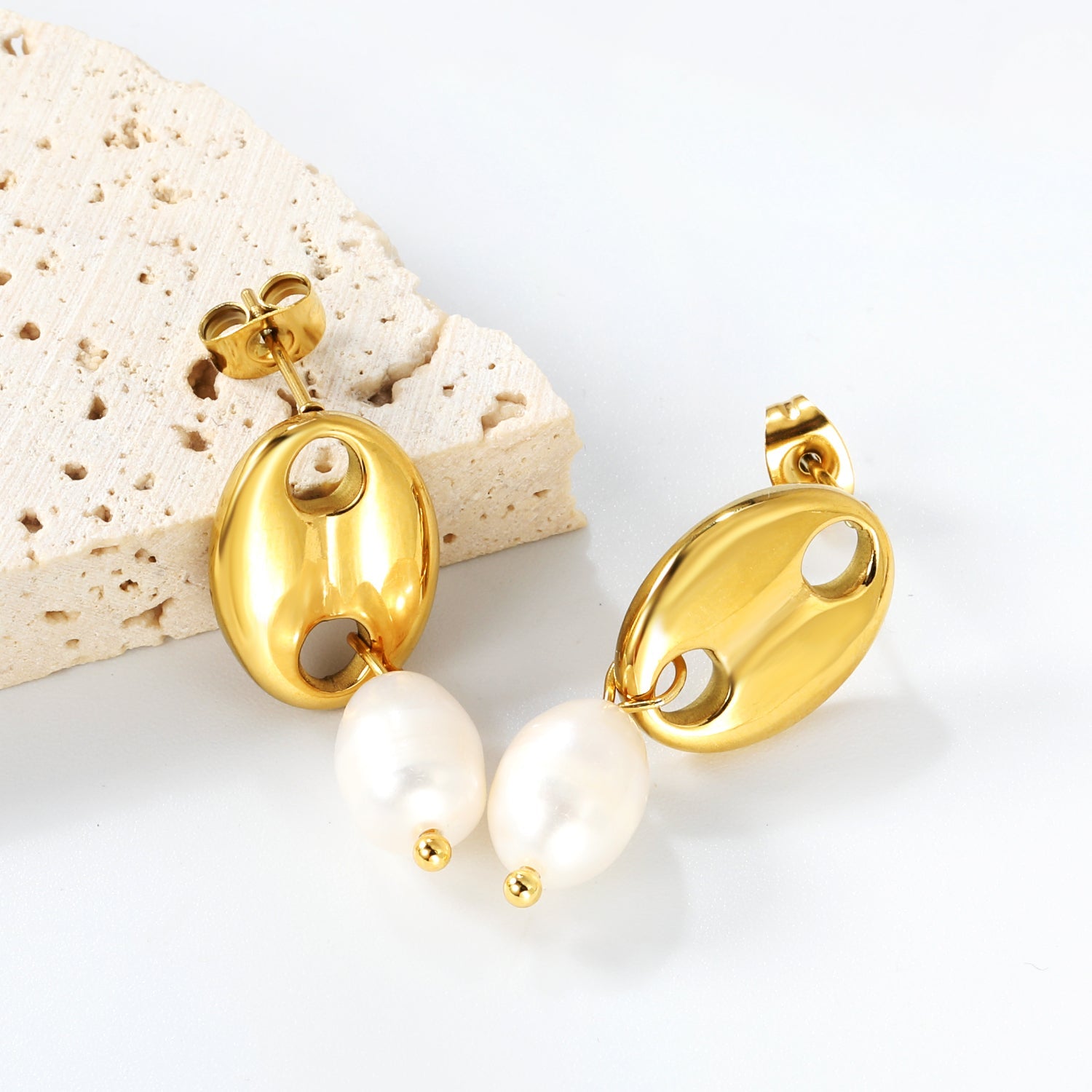 12.6*17mm pig nose + 7.7*10.8mm oval freshwater pearl accessories earrings gold color asonjewelry