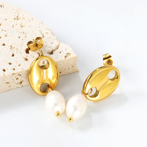 12.6*17mm pig nose + 7.7*10.8mm oval freshwater pearl accessories earrings gold color