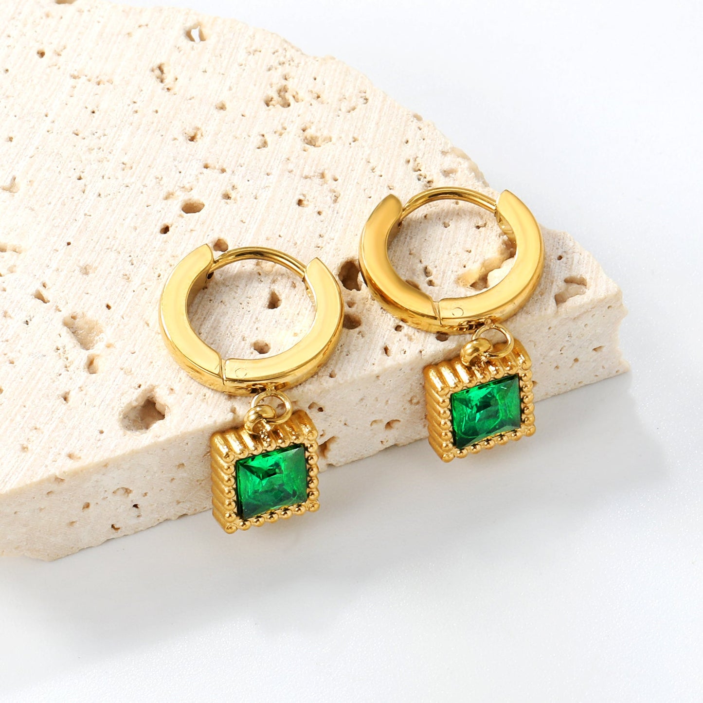 2*9mm I.D. spherical ear clips + 7.7mm square emerald zirconia fittings Earrings gold color asonjewelry