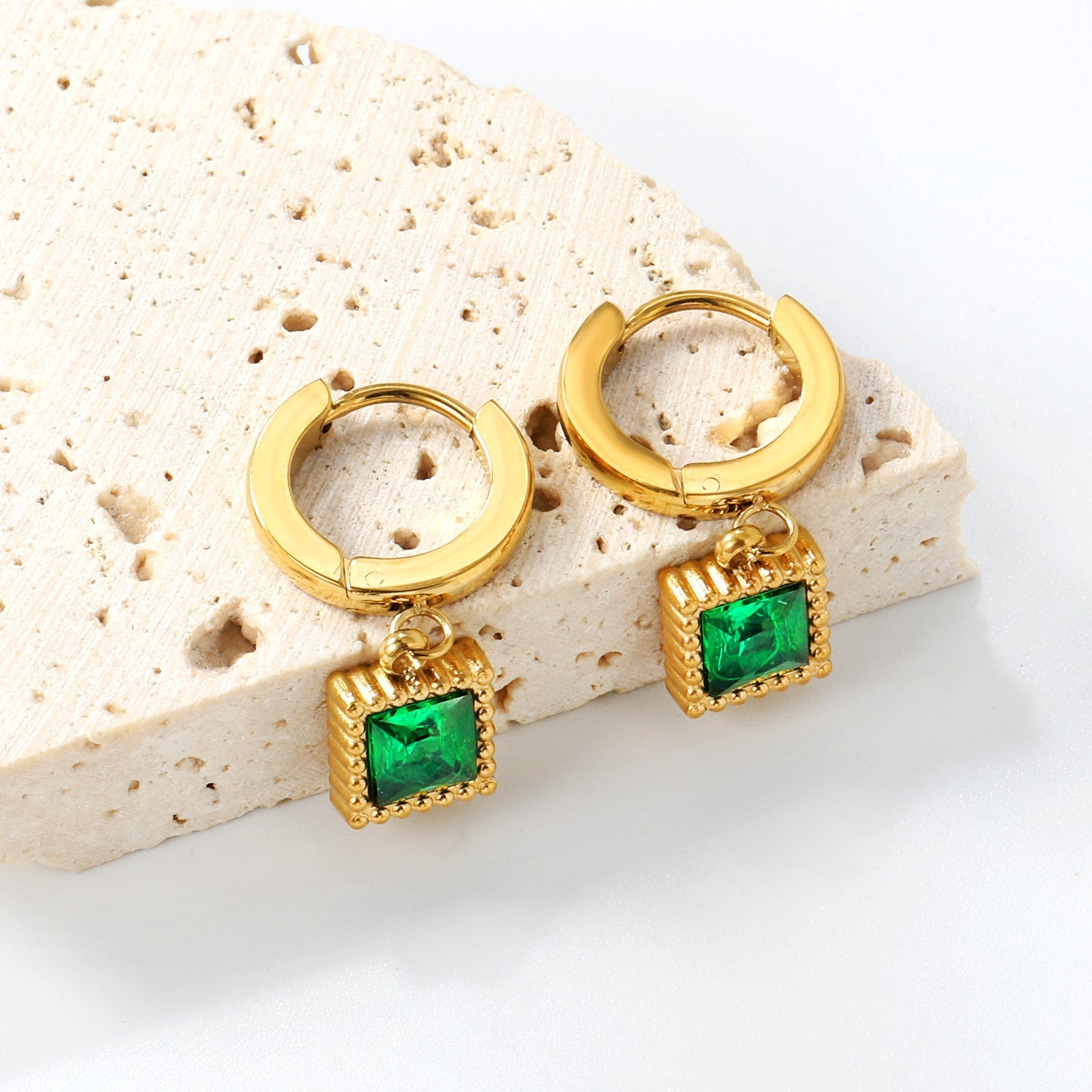 2*9mm I.D. spherical ear clips + 7.7mm square emerald zirconia fittings Earrings gold color asonjewelry