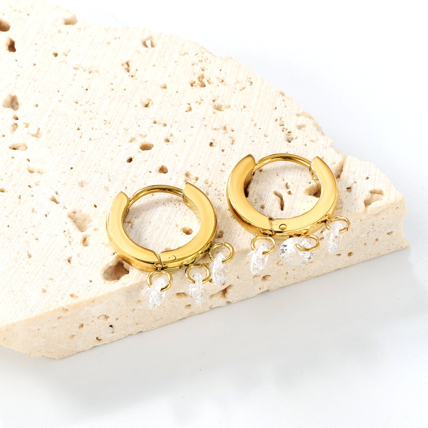 2*9mm spherical earrings + 3 4mm round white zirconium fittings gold color/steel color asonjewelry