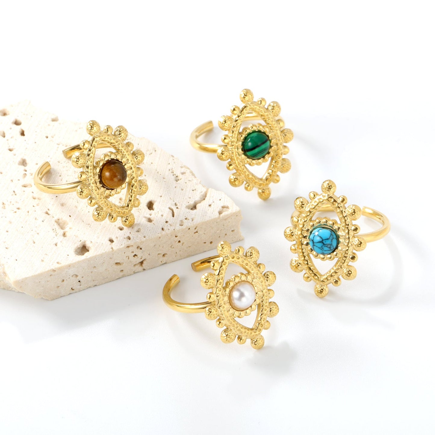 18.4*26.2mm Eye Split Ring Pearl/Turquoise/Malachite/ Golden 8 asonjewelry