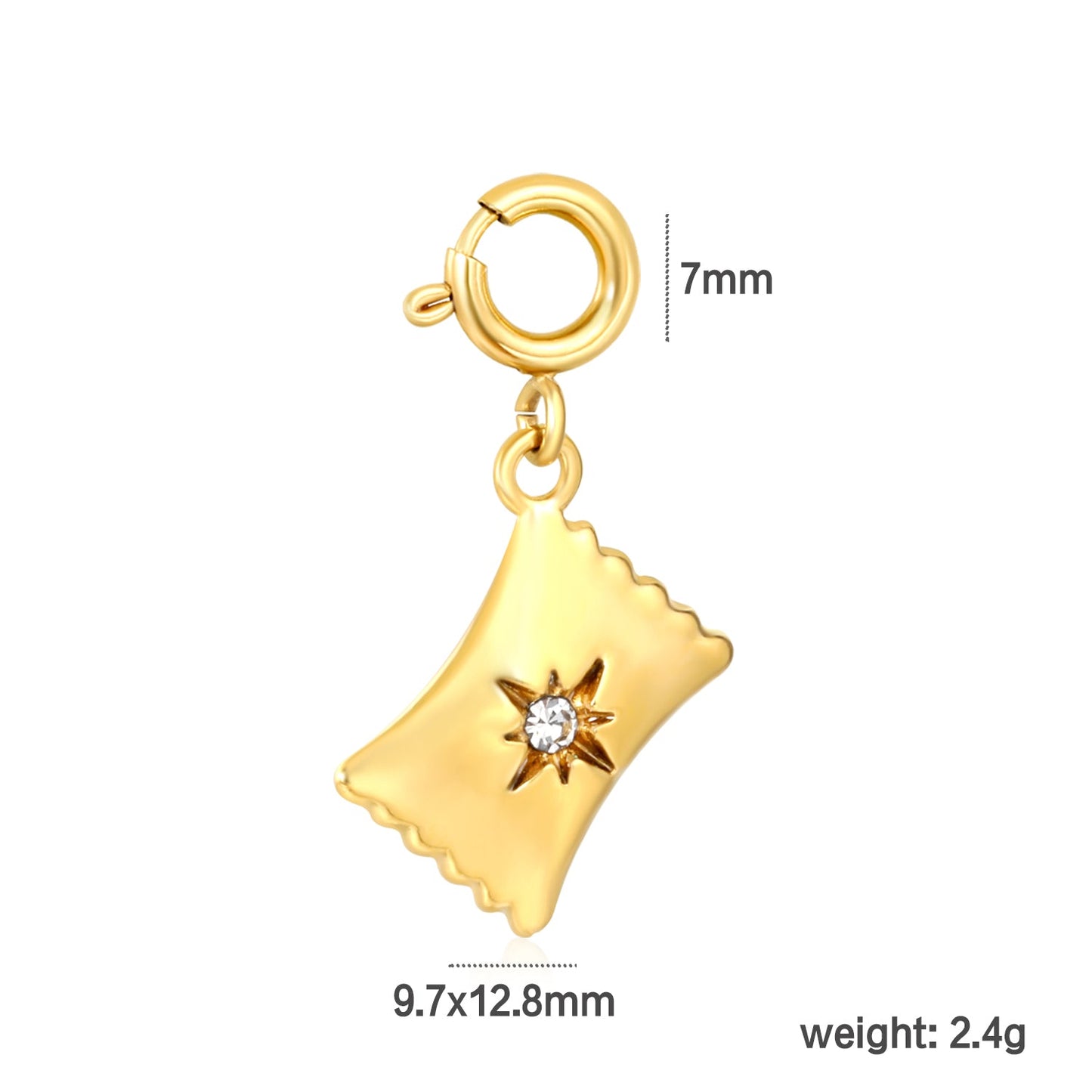 9.7*12.8mm Eight-Pointed Star with Diamond Candy 7mm Spring Clasp Accessory Gold asonjewelry