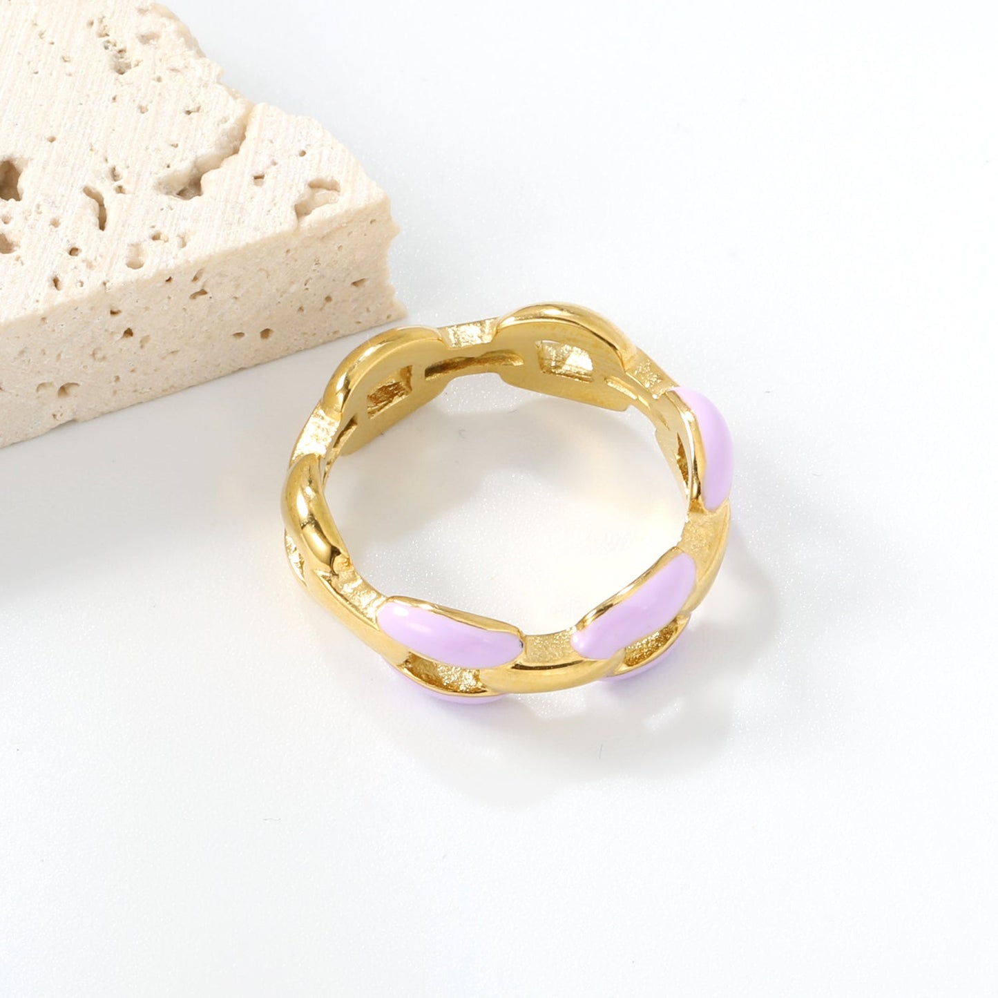 Height 6.5mm Ring-White/Purple/Pink/Blue Oil Drops Gold Color asonjewelry