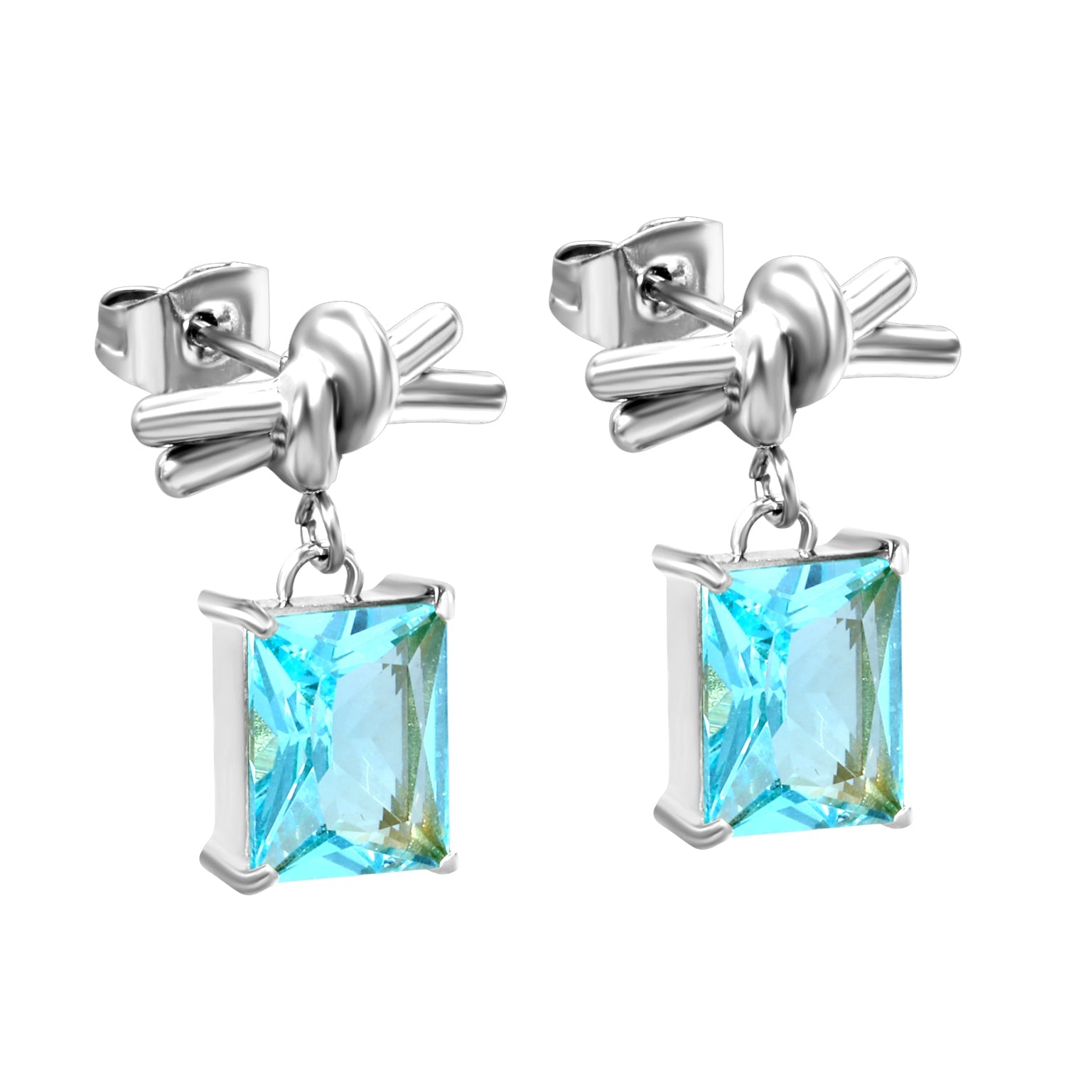 13.3*6mm Rope Ribbon + 8*10mm Rectangle Light Blue Zirconia Earrings Steel/Golden asonjewelry