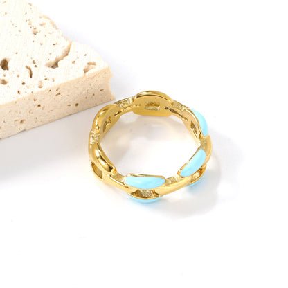 Height 6.5mm Ring-White/Purple/Pink/Blue Oil Drops Gold Color asonjewelry