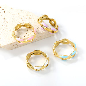 Height 6.5mm Ring-White/Purple/Pink/Blue Oil Drops Gold Color