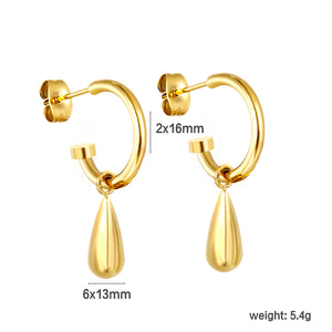 2*16mm O.D. C-Shape with 6*13mm Drops Earrings Gold Color
