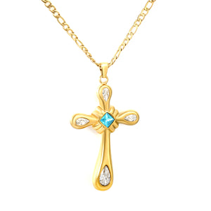 32.65 * 49.1mm Egyptian multicolored cross pendant with 4.0NK chain, 50 + 5cm + 6mm round tail tag, necklace, gold color