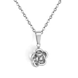 10mm rose flower pendant with 0.35 inch cross chain, 40+5cm + 6mm round tail tag. Necklace. Steel color